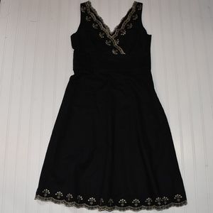 NWT Ann Taylor Sleeveless V Neck Black Gold Dress